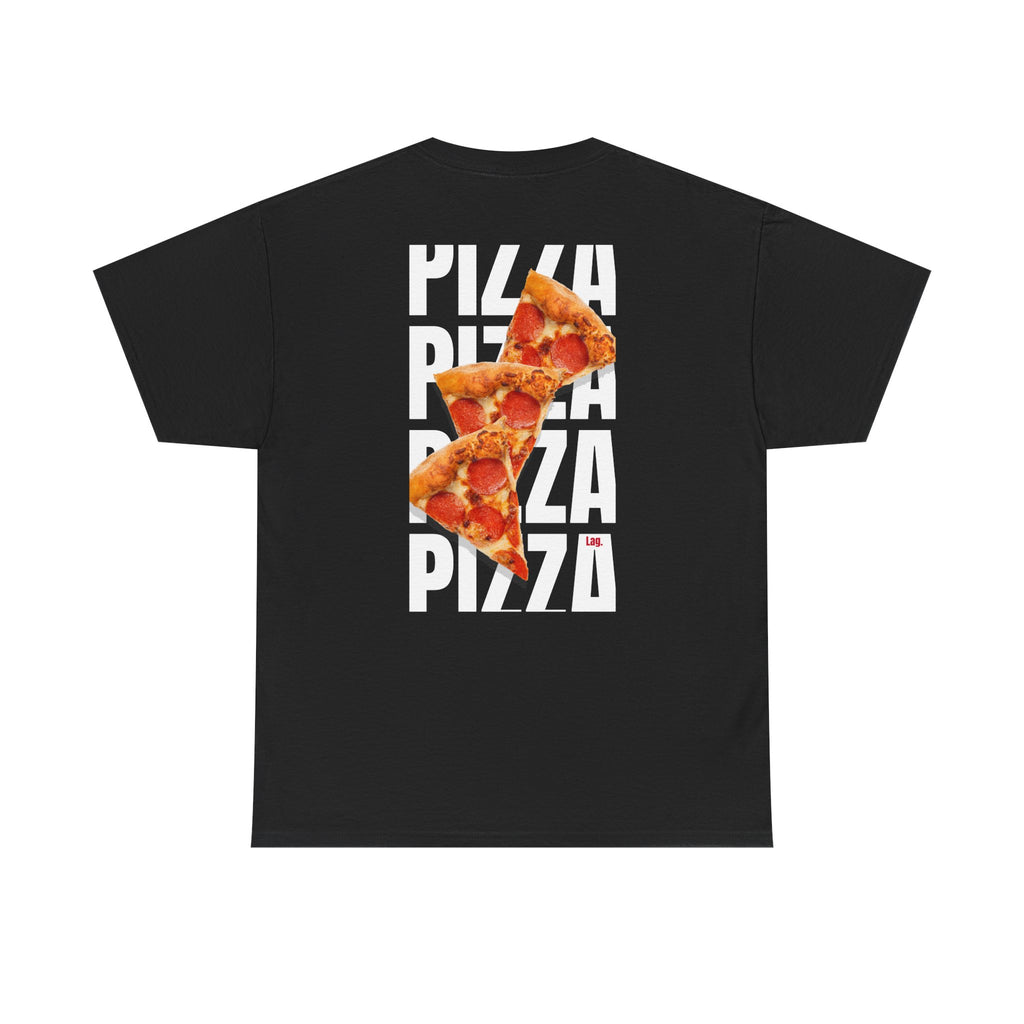 Pizza Slice Graphic Tee — Minimal 'Lag.' Front Logo, Back Pepperoni Pizza Art