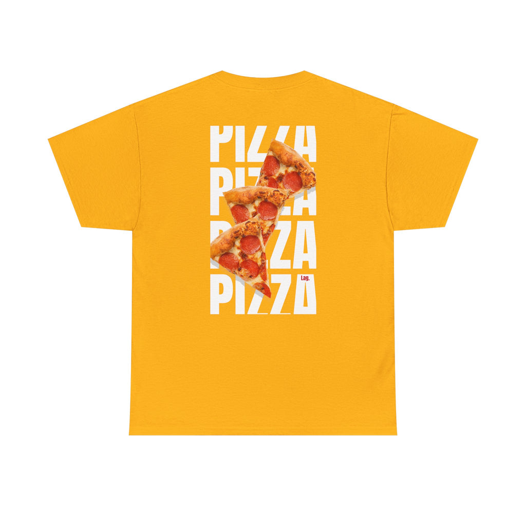 Pizza Slice Graphic Tee — Minimal 'Lag.' Front Logo, Back Pepperoni Pizza Art