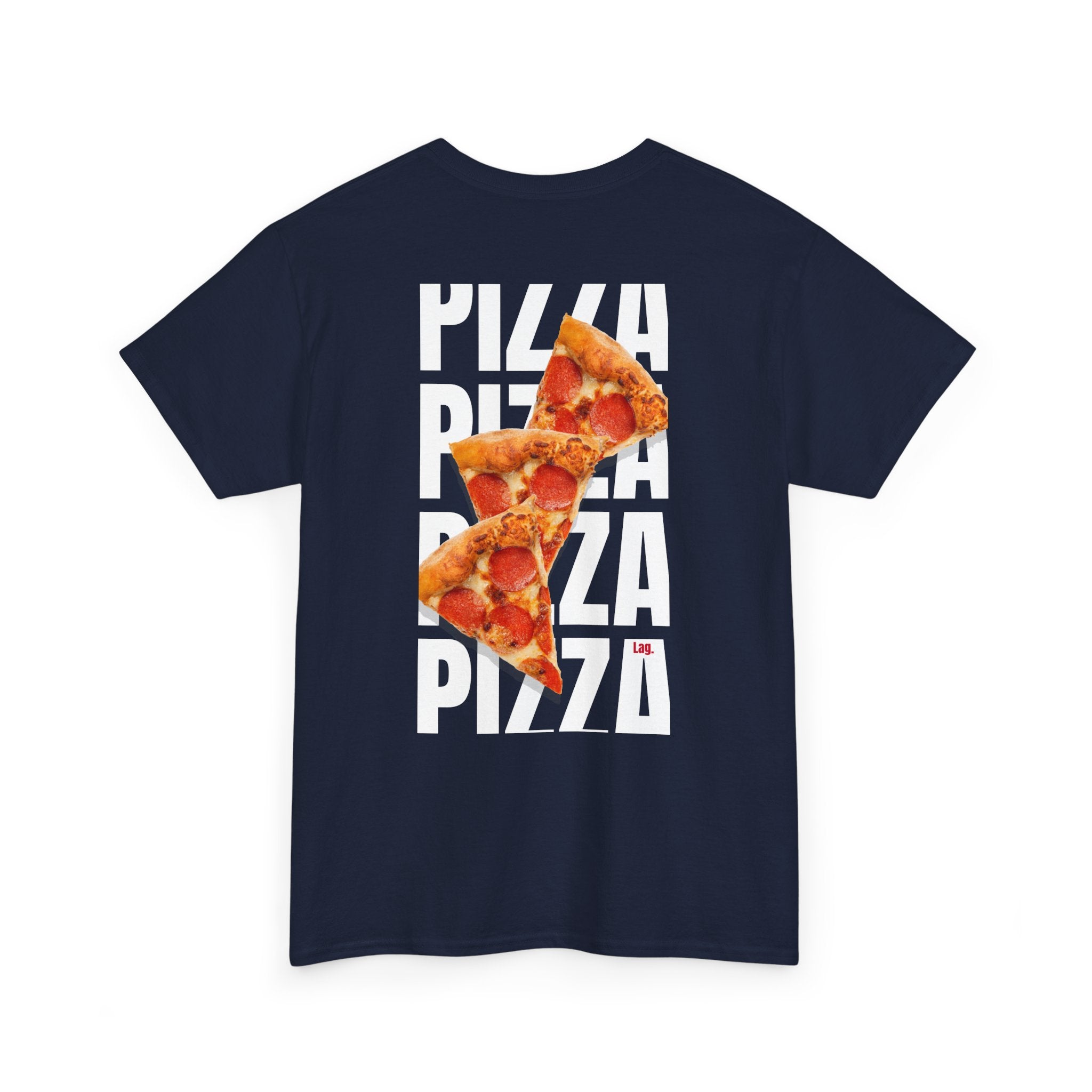 Pizza Slice Graphic Tee — Minimal 'Lag.' Front Logo, Back Pepperoni Pizza Art
