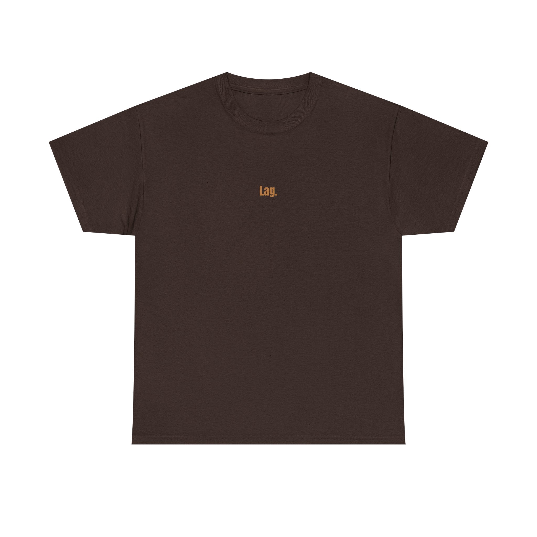 Lag. Minimalist Brown Tee — Small Center Chest Text Shirt