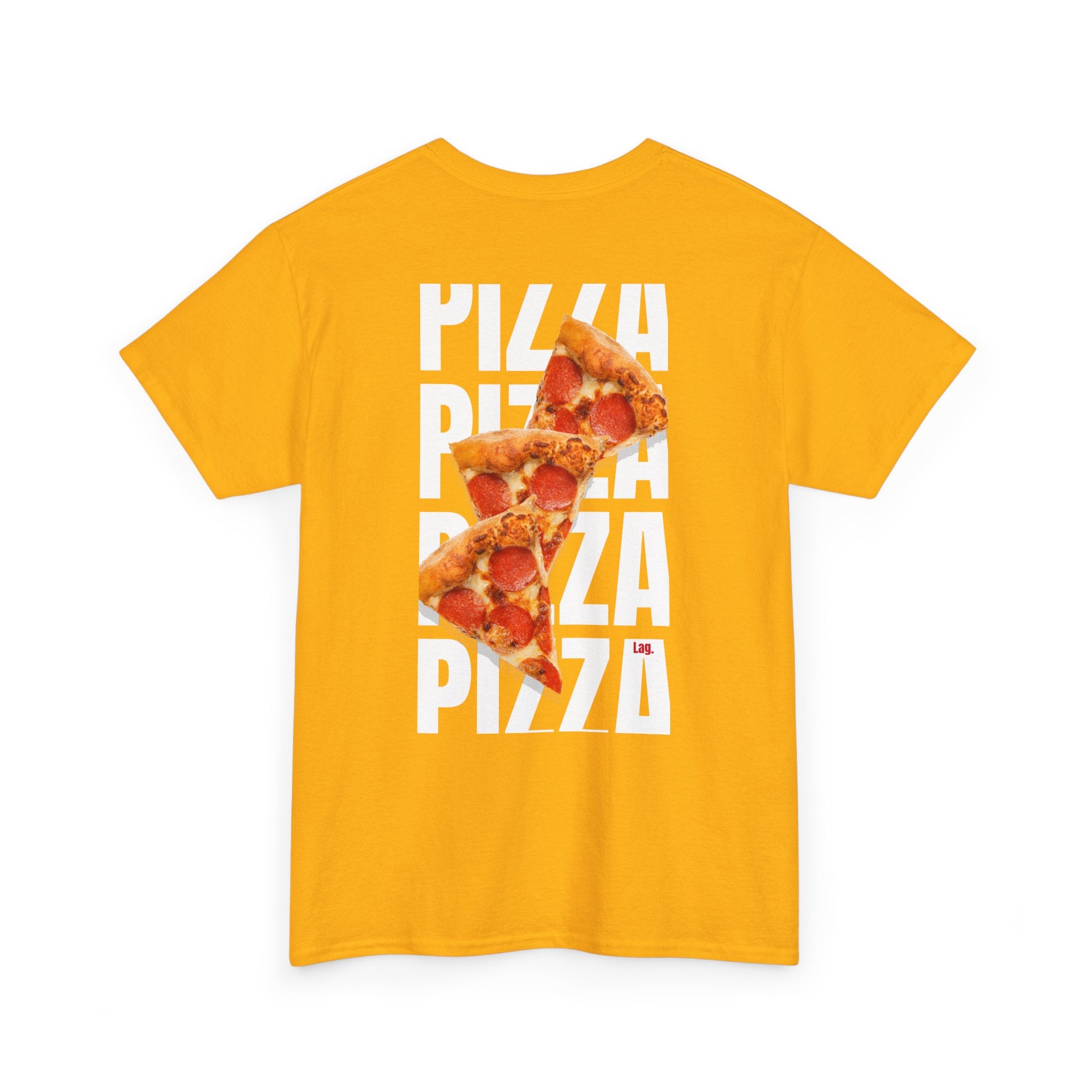 Pizza Slice Graphic Tee — Minimal 'Lag.' Front Logo, Back Pepperoni Pizza Art