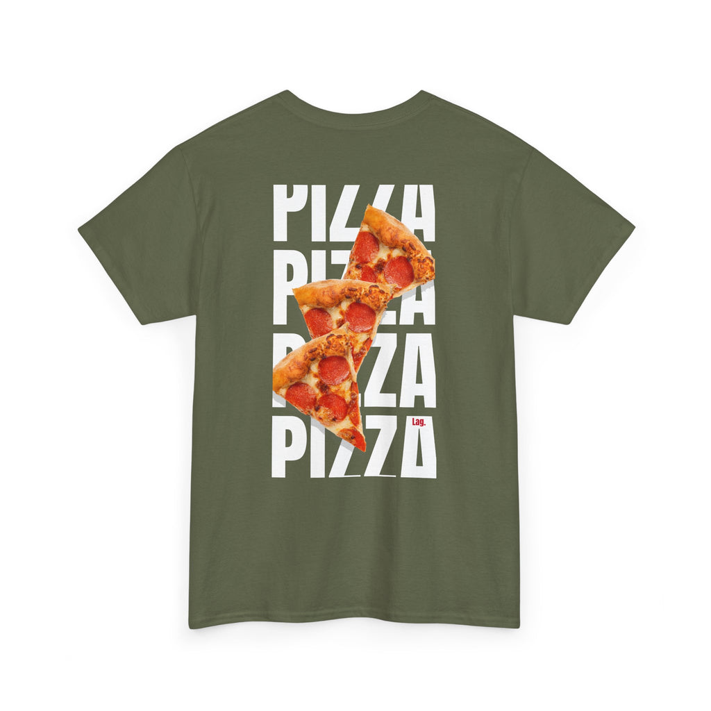 Pizza Slice Graphic Tee — Minimal 'Lag.' Front Logo, Back Pepperoni Pizza Art