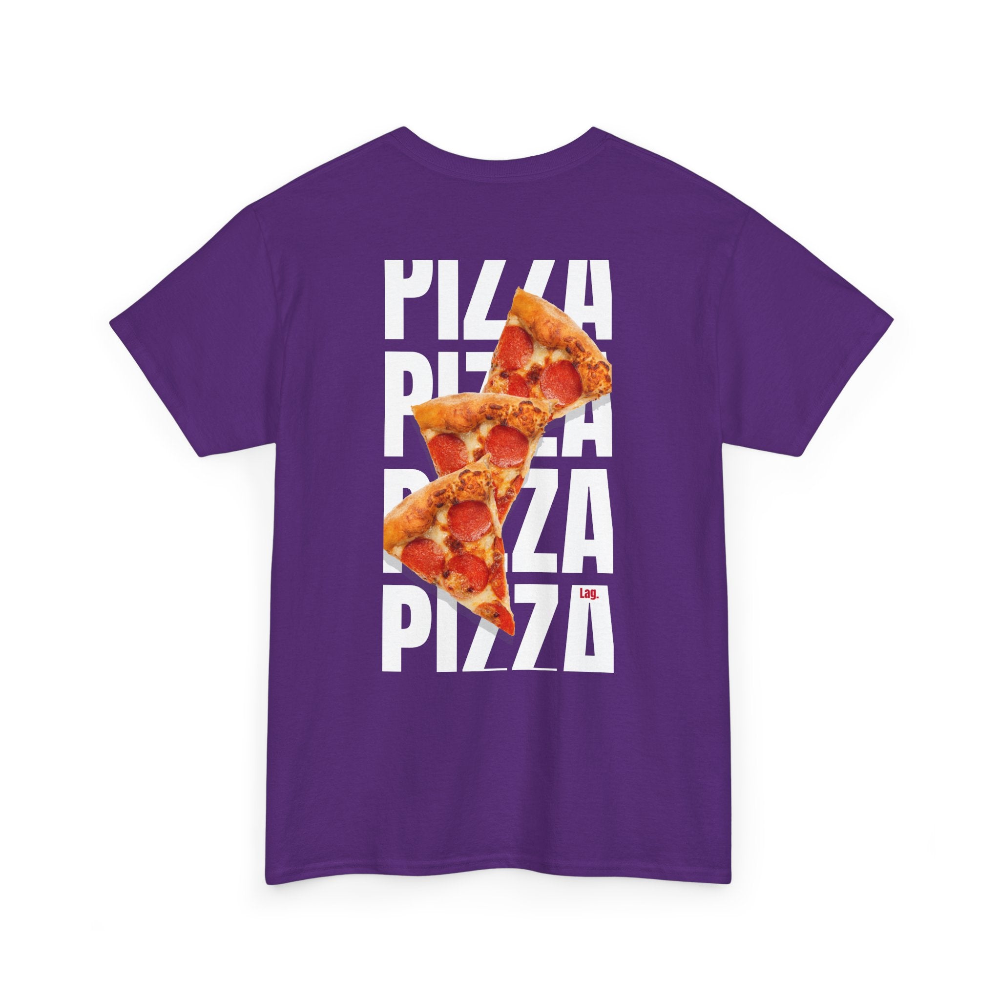 Pizza Slice Graphic Tee — Minimal 'Lag.' Front Logo, Back Pepperoni Pizza Art
