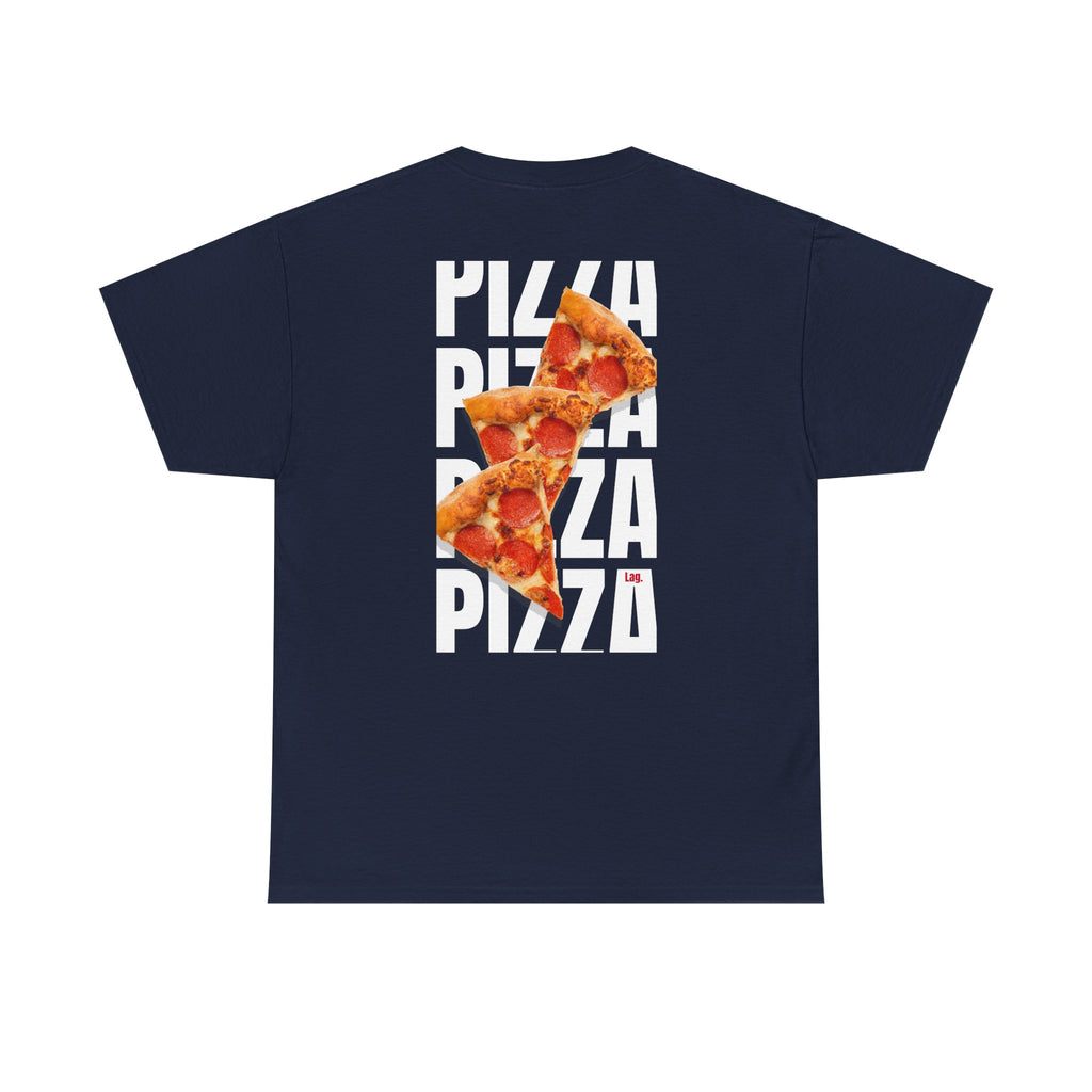 Pizza Slice Graphic Tee — Minimal 'Lag.' Front Logo, Back Pepperoni Pizza Art