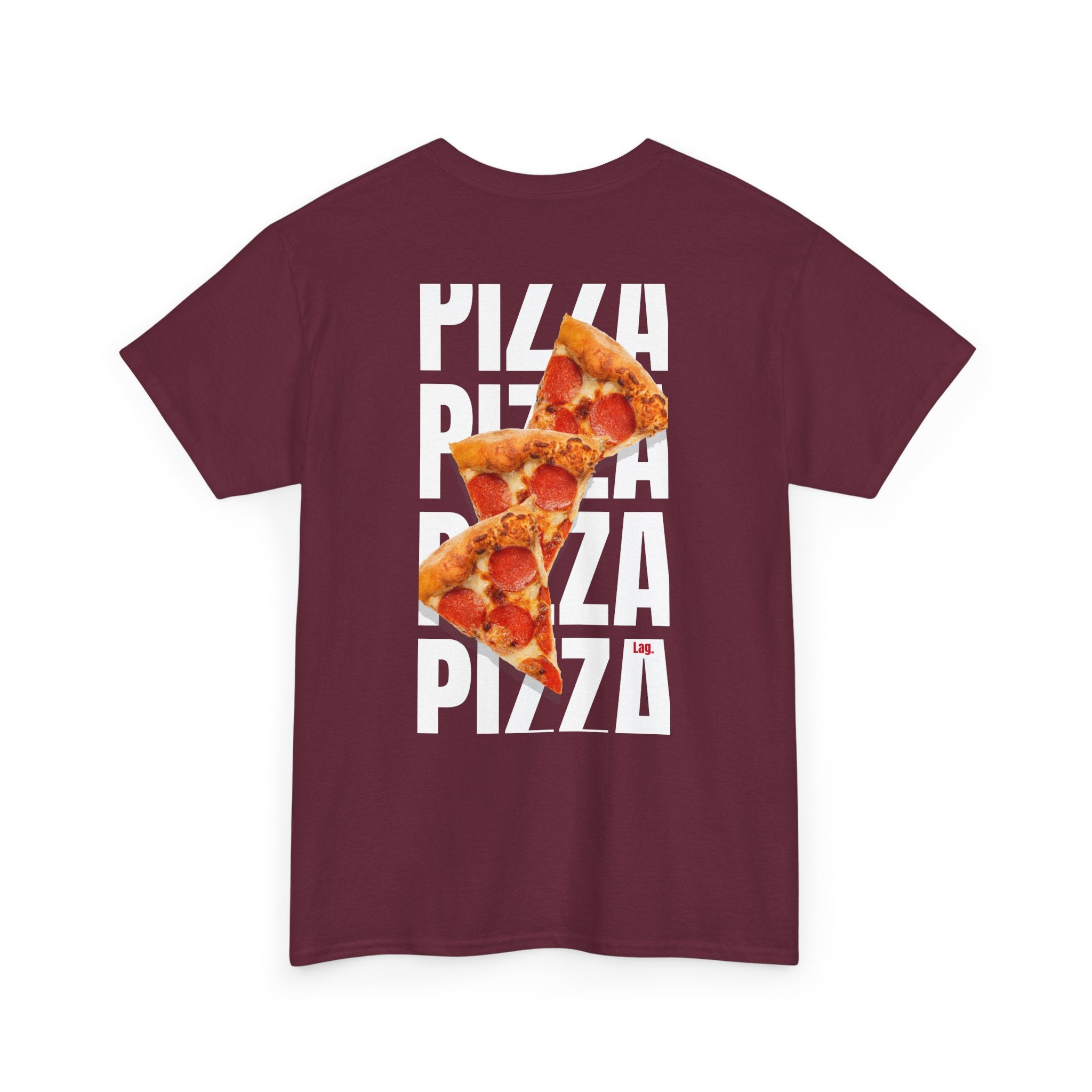 Pizza Slice Graphic Tee — Minimal 'Lag.' Front Logo, Back Pepperoni Pizza Art